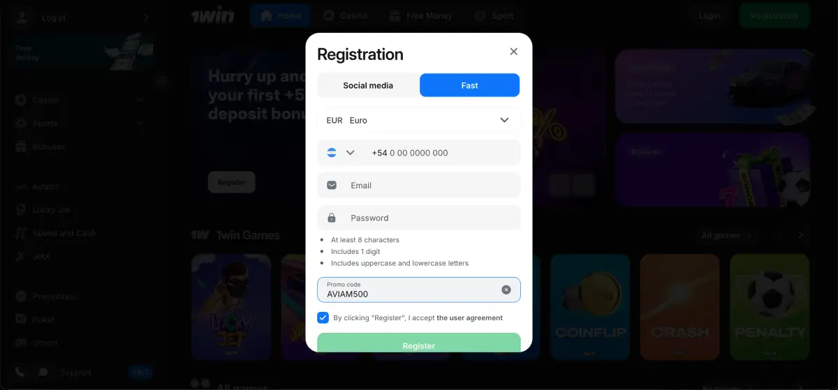 How to play Avia Masters on mobile device via 1win