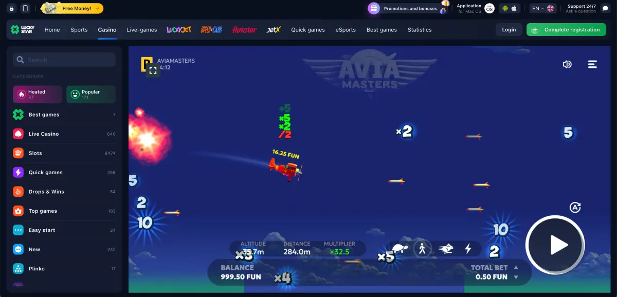 Avia Masters demo mode at Lucky Star casino