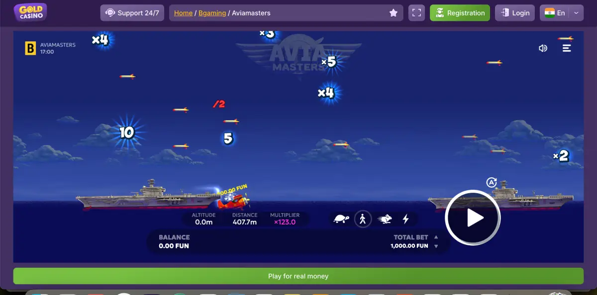 Avia Masters demo mode gameplay in Gold casino
