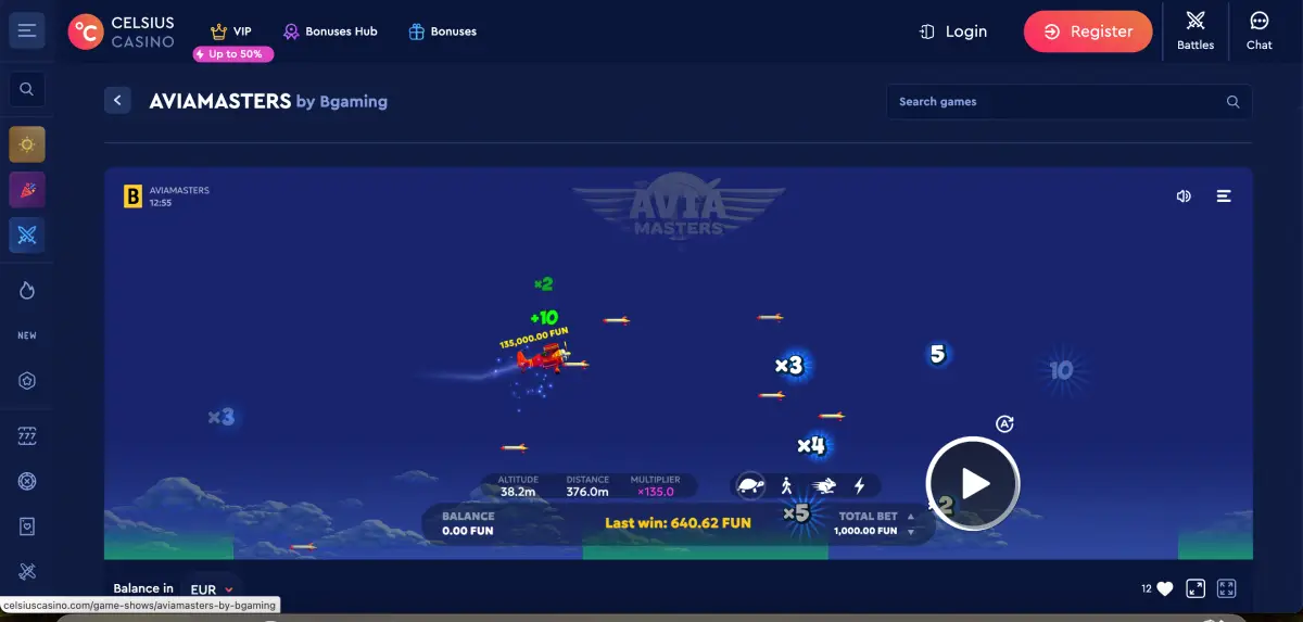 Avia Masters game running on mobile browser