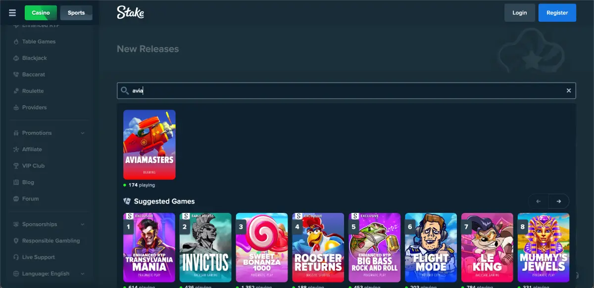 Crypto payouts and multipliers in Stake’s Avia Masters