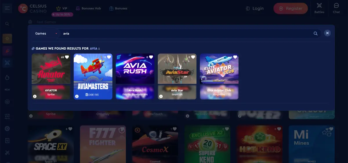 Available payment methods for Celsius casino including crypto