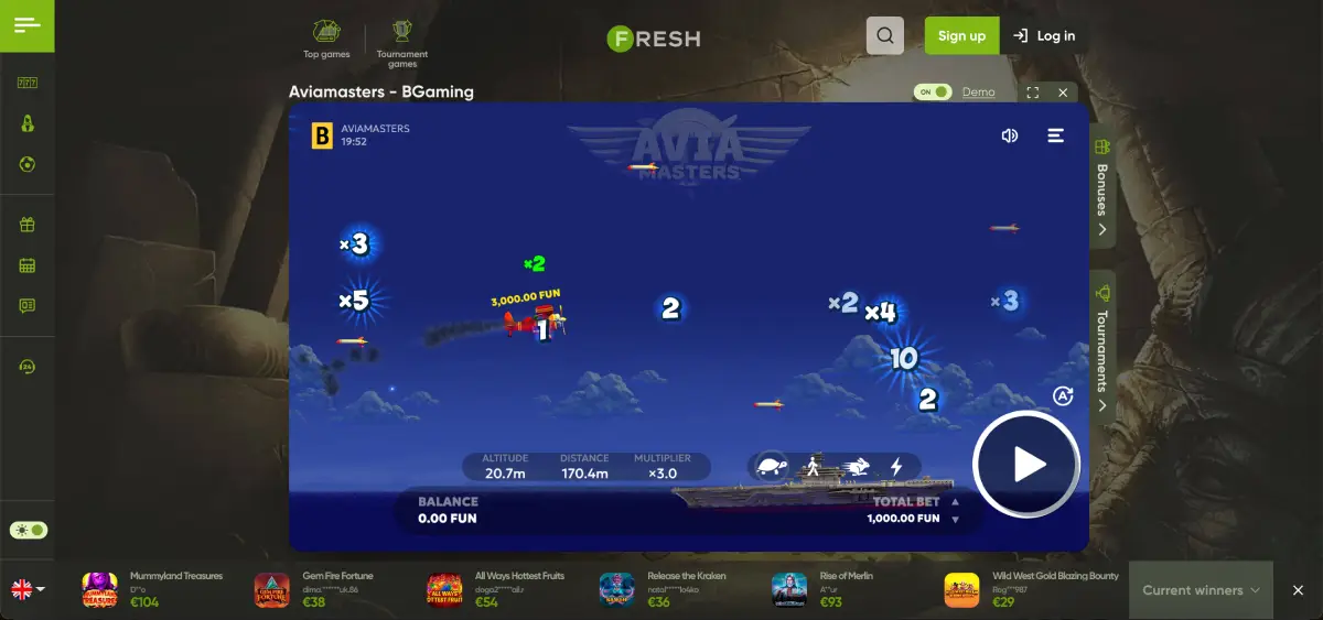 Demo mode of Avia Masters in Fresh casino