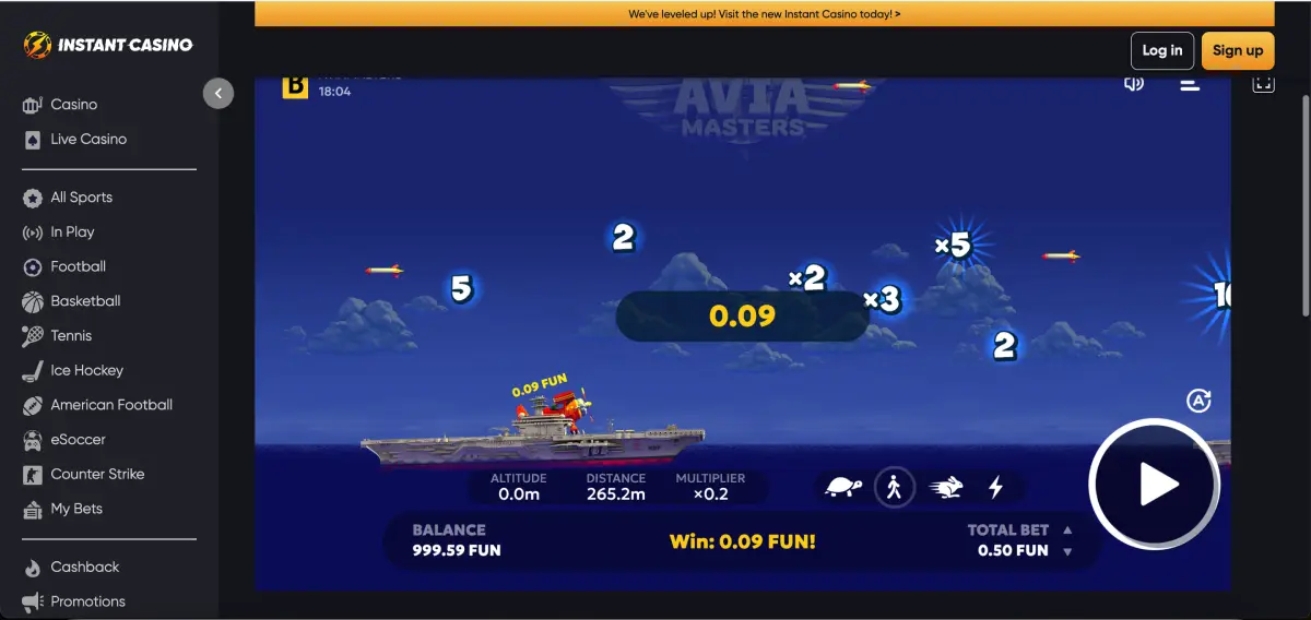 Play Avia Masters in Instant casino on mobile